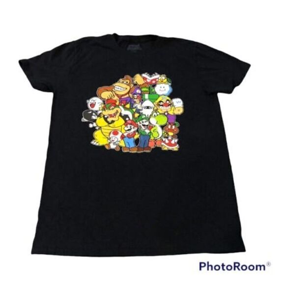 Super Mario T-shirt Men's Size Medium Black Short Sleeve - Picture 1 of 5